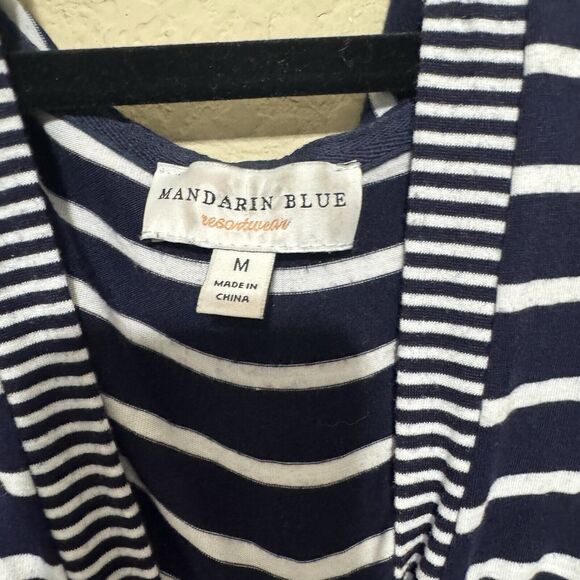 Mandarin Blue Dress XL Nautical Sailor Navy stripe Resort Stretch Pockets hooded - Picture 4 of 7